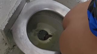 Girl poops and farts on public toilet - video 2