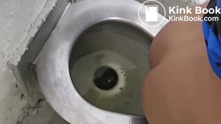 Girl poops and farts on public toilet - video 2