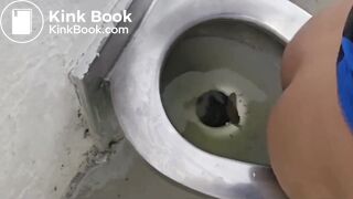 Girl poops and farts on public toilet - video 2