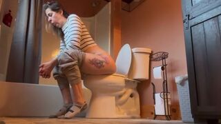 Bbw milf blows up toilet