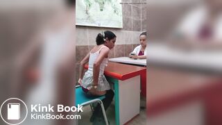 Pooped her panties infront of another woman