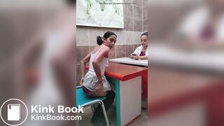 Pooped her panties infront of another woman