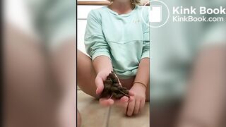 Blonde shits on the floor twice
