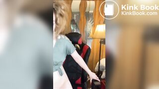 Girl shitting off chair