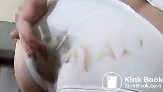Retro Sexy Hot Blonde Girl Huge Wet White Panty Poop