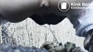 Cute Japanese female student defecates in the wildernes