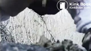 Cute Japanese female student defecates in the wildernes