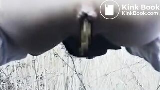 Cute Japanese female student defecates in the wildernes