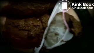 Big poop in white panties under black skirt