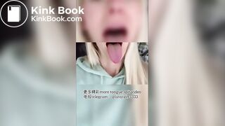 A beautiful girl's sexy tongue and saliva