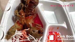 Hot girl shitting on asian food
