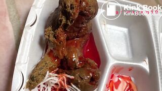 Hot girl shitting on asian food