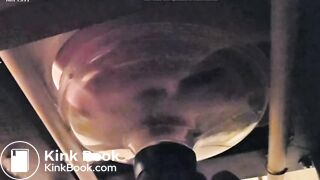 Wife feeds toilet her hard shit through a funnel