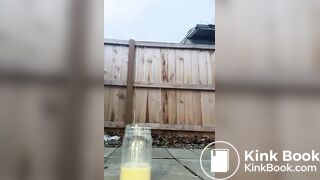 White whore drinking shit enema