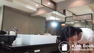 ASIAN DOES ENEMA ON SINK