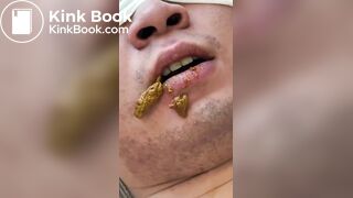 Toilet slave struggle to chew and swallow shit