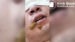Toilet slave struggle to chew and swallow shit