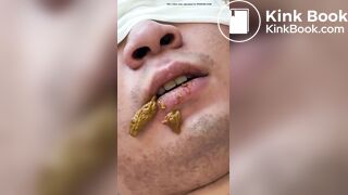 Toilet slave struggle to chew and swallow shit
