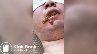 Toilet slave struggle to chew and swallow shit