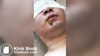 Toilet slave struggle to chew and swallow shit