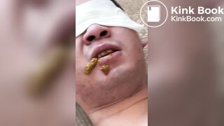 Toilet slave struggle to chew and swallow shit