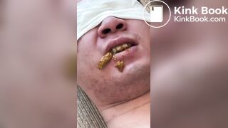 Toilet slave struggle to chew and swallow shit