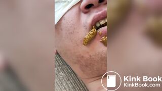 Toilet slave struggle to chew and swallow shit