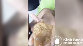 African ebony fat shit in hand and eats it