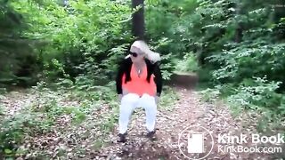 German lady defecates in the woods