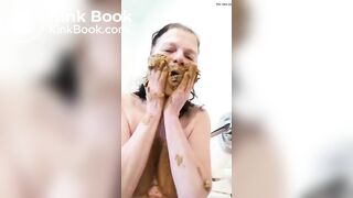 Nasty mature lady smears and gags on her shit