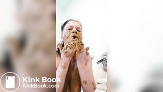 Nasty mature lady smears and gags on her shit