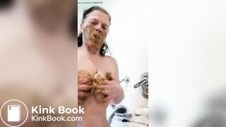 Nasty mature lady smears and gags on her shit