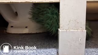 Women pooping in a public toilet