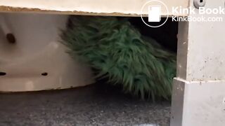 Women pooping in a public toilet