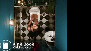 Sexy waitress desperate poop in job toilet