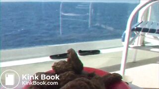 Crazy girl shitting in plate