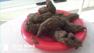 Crazy girl shitting in plate