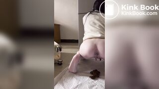 skinny girl takes soft poop