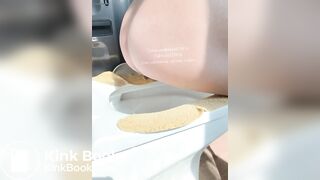 The girl squatted on the toilet to defecate