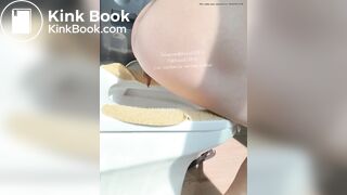 The girl squatted on the toilet to defecate