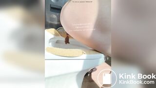 The girl squatted on the toilet to defecate