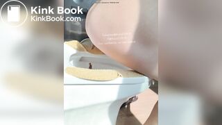 The girl squatted on the toilet to defecate