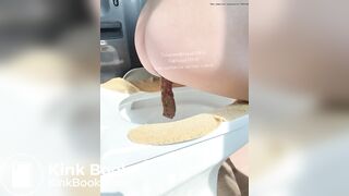 The girl squatted on the toilet to defecate