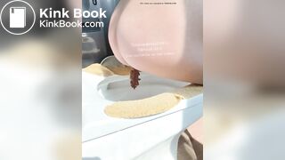 The girl squatted on the toilet to defecate