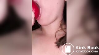 Girl eat apple with scat