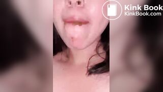 Girl eat apple with scat