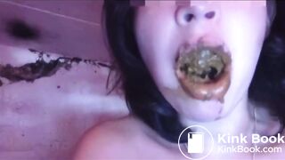 Girl swallows huge load of shit from man