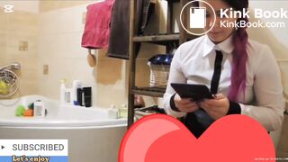 Sexy business girl desperate poop after work