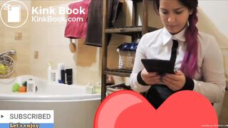 Sexy business girl desperate poop after work