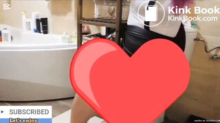 Sexy business girl desperate poop after work